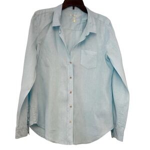 Lilly Pulitzer Womens Light Blue Linen Button Down Shirt Gold Logo Buttons L